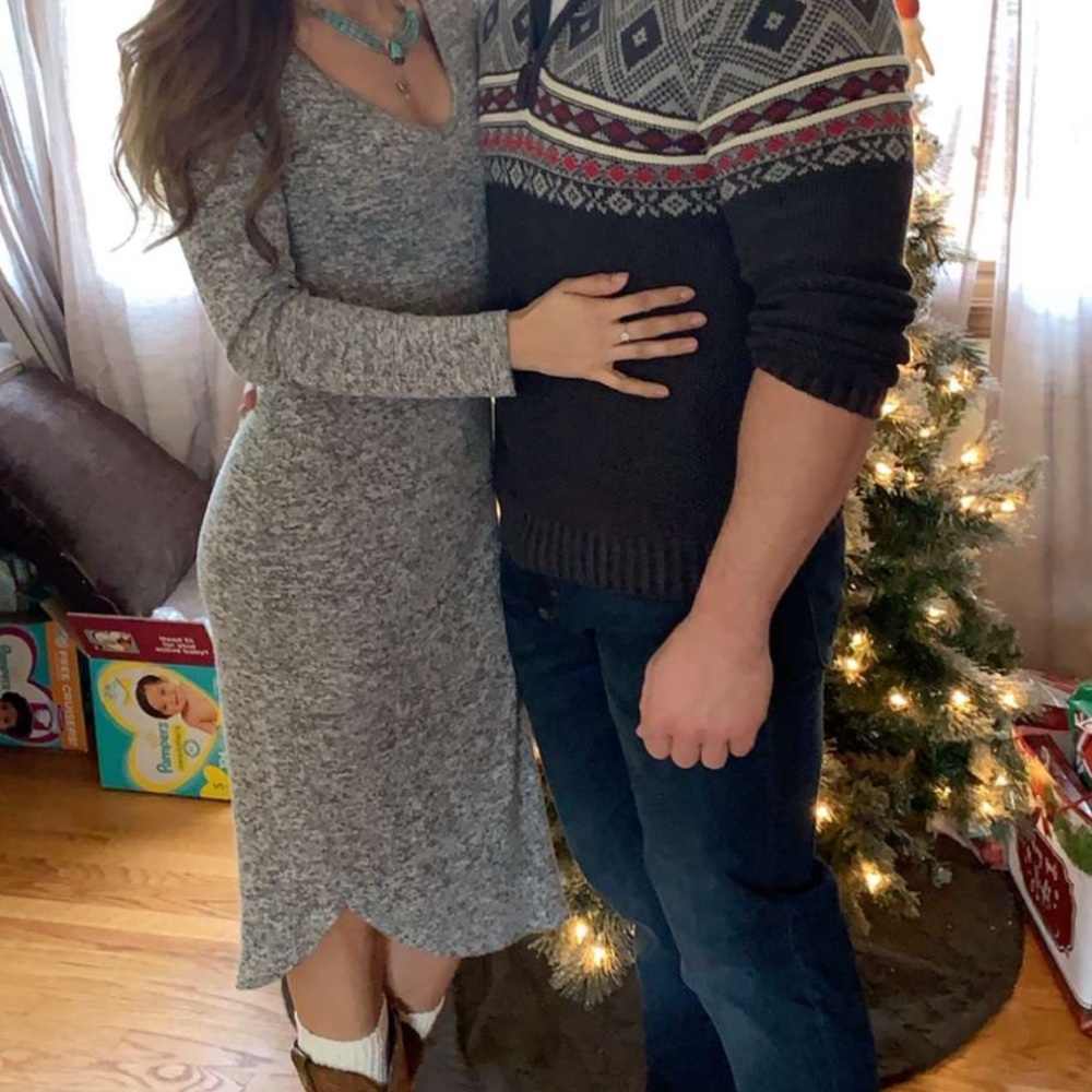 Grey Long Sleeve Sweater Dress